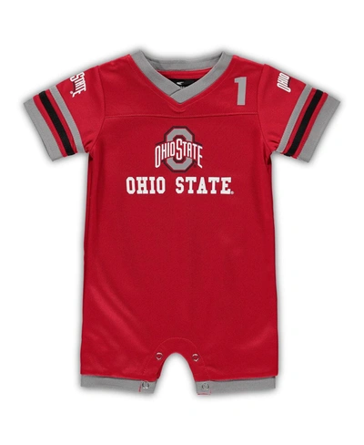 Colosseum Newborn Infant Boys And Girls Scarlet Ohio State Buckeyes Bumpo Football Logo Romper