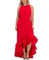 BETSY & ADAM PLUS SIZE HIGH-LOW RUFFLED-HEM GOWN