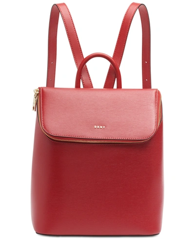 Dkny Bryant Leather Top Zip Backpack In Bright Red