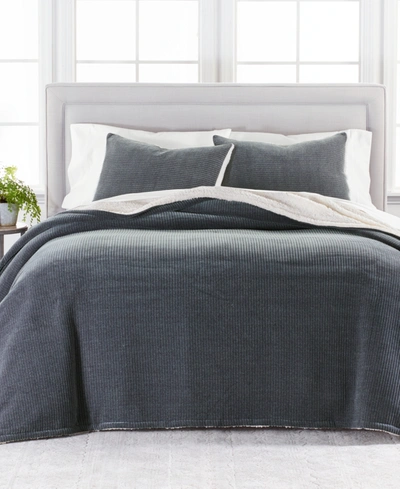 Martha Stewart Collection Chenille Sherpa Twin Quilt, Created For Macys In Charcoal