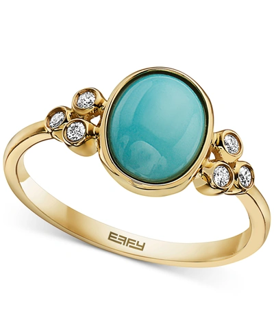 Effy Collection Effy Turquoise & Diamond (1/10 Ct. T.w.) Ring In 14k Gold In K Yellow Gold