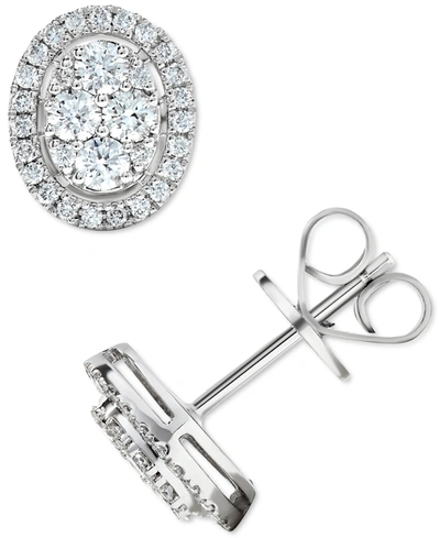 Macy's Diamond Oval Halo Cluster Stud Earrings (5/8 Ct. T.w.) In 14k White Gold