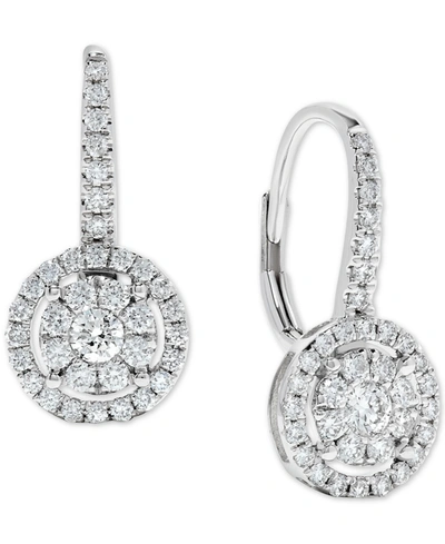 Macy's Diamond Halo Cluster Drop Earrings (3/4 Ct. T.w.) In 14k White Gold