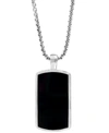 Effy Collection Effy Men's Black Agate Dog Tag 22" Pendant Necklace In Sterling Silver In Sterling Silver