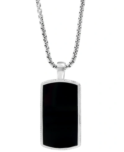Effy Collection Effy Men's Black Agate Dog Tag 22" Pendant Necklace In Sterling Silver