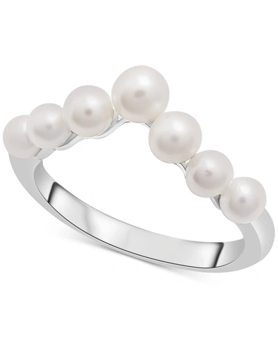 Macy's Cultured Freshwater Pearl (3 - 4mm) "v" Shaped Graduated Ring In Sterling Silver