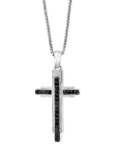 Effy Collection Effy Men's Black Spinel Cross 22" Pendant Necklace (3/4 Ct. T.w.) In Sterling Silver