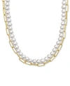 MACY'S CULTURED FRESHWATER PEARL (7-7-1/2MM) & PAPERCLIP LINK LAYERED 18" STATEMENT NECKLACE IN 18K GOLD-PL