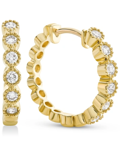 Macy's Diamond Milgrain Bezel Hoop Earrings (1/4 Ct. T.w.) In 14k Gold In Yellow Gold