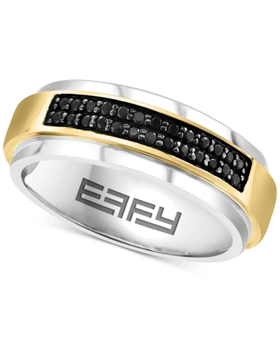 Effy Collection Effy Men's Black Sapphire Horizontal Cluster Ring (1/3 Ct. T.w.) In Sterling Silver & 14k Gold-plate