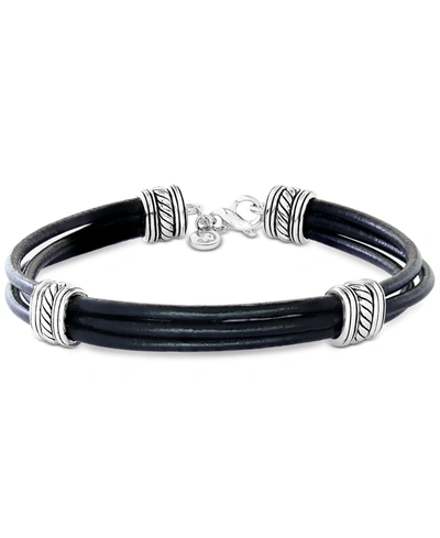 Effy Collection Effy Men's Leather Multi-cord Statement Bracelet In Sterling Silver