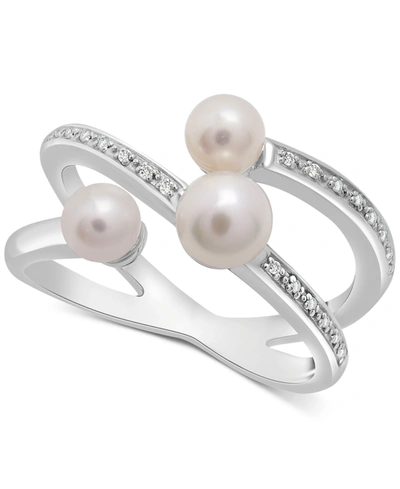 Macy's Cultured Freshwater Pearl (4 & 5mm) & Diamond (1/20 Ct. Tw.) Statement Ring In Sterling Silver