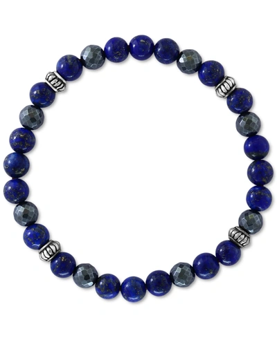 Effy Collection Effy Men's Lapiz Lazuli & Hematite Bead Stretch Bracelet In Sterling Silver