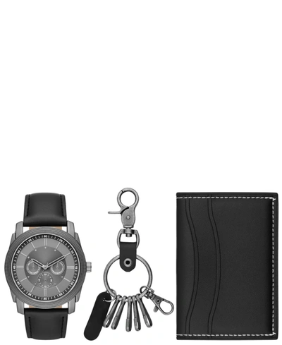 Folio Men's Black Leather Watch Gift Set, 45mm