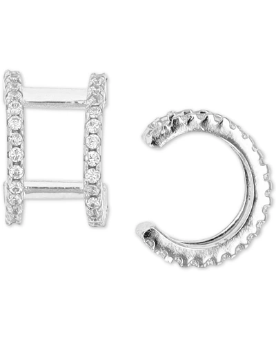 Macy's Cubic Zirconia Double Open Row Ear Cuffs In Sterling Silver