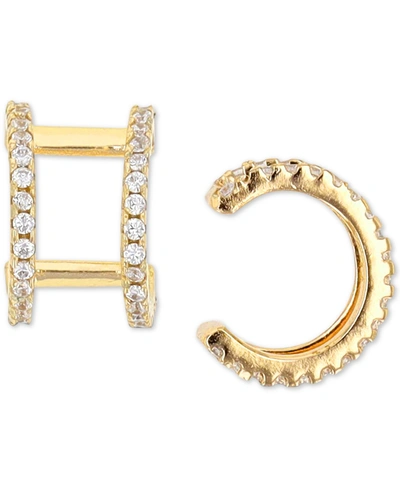 Macy's Cubic Zirconia Double Open Row Ear Cuffs In Sterling Silver In Gold Over Silver