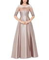 BETSY & ADAM PETITE EMBELLISHED SATIN GOWN