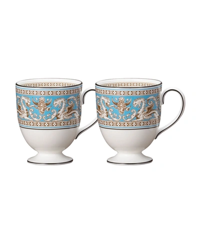 WEDGWOOD FLORENTINE TURQUOISE MUGS, SET OF 2