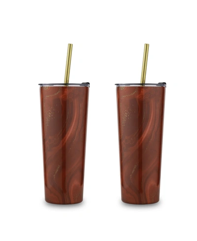 Thirstystone By Cambridge 24 oz Insulated Straw Tumblers Set, 2 Piece In Red Geode