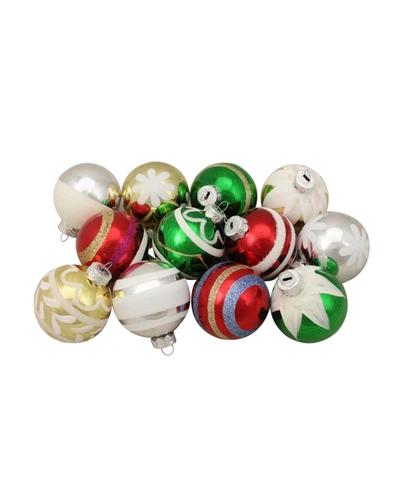Northlight 12ct Shiny Vintage Striped Glass Ball Christmas Ornaments 2.25" In Red
