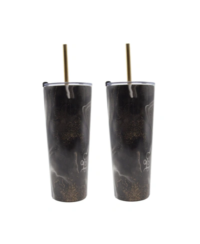Thirstystone By Cambridge 24 oz Insulated Straw Tumblers Set, 2 Piece In Black Geode