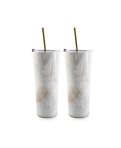 Thirstystone By Cambridge 24 oz Insulated Straw Tumblers Set, 2 Piece In White Geode