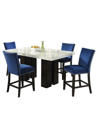 Furniture Camila 70" Rectangle Counter Height Table And Blue Velvet Counter Chair 5-piece Set