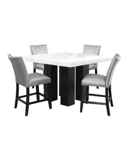 Furniture Camila 54" Marble Square Counter Height Table And Silver Counter Chair 5pc Set (table+4 Chairs)