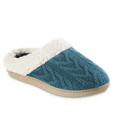 Isotoner Signature Women's Cable Knit Alexis Hoodback Slippers In Blue Lagoo