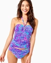 LILLY PULITZER WOMEN'S ALBEE HALTER TANKINI TOP IN TURQUOISE, SHELLEIDOSCOPE - LILLY PULITZER IN TURQUOISE,009889