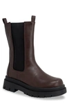 Chase & Chloe Tall Lug Sole Chelsea Boot In Brown Pu