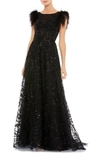 MAC DUGGAL FEATHER CAP SLEEVE A-LINE GOWN,20296