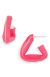 Bottega Veneta Triangular Enamel Hoop Earrings, Blue And Pink In Lollipop