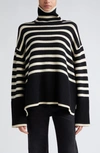 Totême Toteme Striped Wool Cotton Turtleneck In Black Stripe