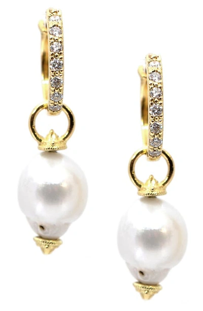Armenta Sueno 16mm Pave Huggie Earrings With Pearl Drops