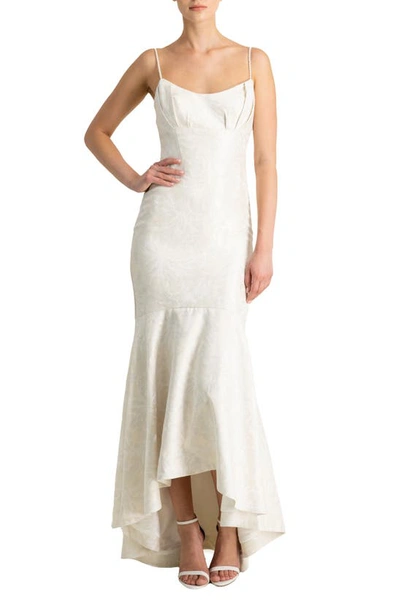 ml Monique Lhuillier Pleated Embellished Jacquard Maxi Dress In Pearl