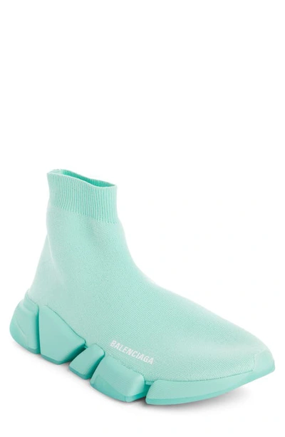 Balenciaga Speed 2.0 Logo Knit Sock Sneakers In Green