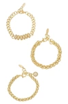 Ettika Gold-plated Chain Stacking Bracelet Set Of 3 In Gold