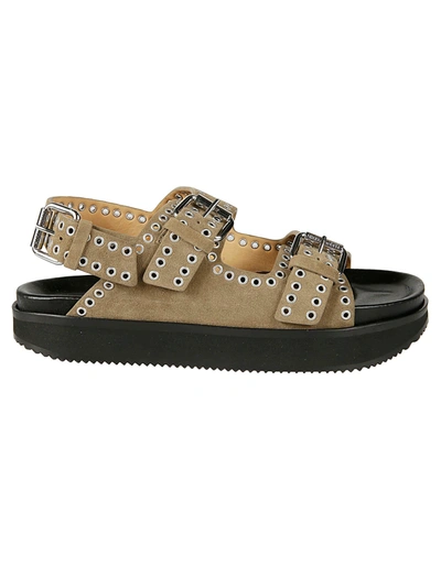 Isabel Marant Velvet Eyelets Sandals In Tortora