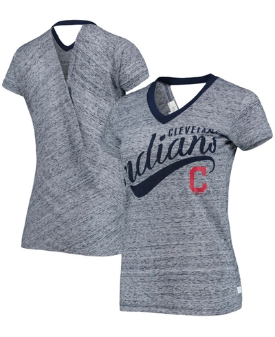 Touché Women's Navy Cleveland Indians Hail Mary V-neck Back Wrap T-shirt