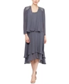 Sl Fashions Slny Beaded Detail Chiffon Dress With Jacket In Steel