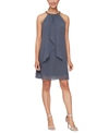 Sl Fashions Split Front Chiffon Beaded Dress In Steel