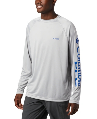 Columbia Pfg Men's Terminal Tackle Upf 50 Quick Dry Shirt In Cool Grey,vivid Blue Logo