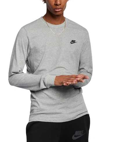 Nike Men's Long Sleeve Sportswear Club T-shirt In Dark Grey Heather