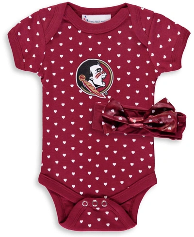 Two Feet Ahead Infant Boys And Girls Garnet Florida State Seminoles Hearts Bodysuit And Headband Set, 2 Pack
