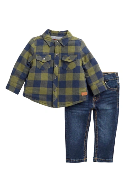 7 For All Mankind Flannel Shirt & Denim Jeans Set In Olive