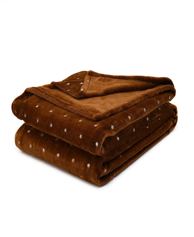 Superior Ultra -plush Polka Dot Fleece Blanket, Full/queen In Sepia