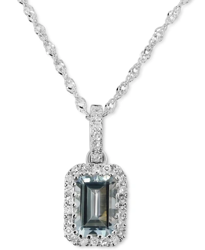 Macy's Aquamarine (1/2 Ct. T.w.) & Diamond (1/10 Ct. T.w.) Rectangle Pendant Necklace In 14k White Gold, 16