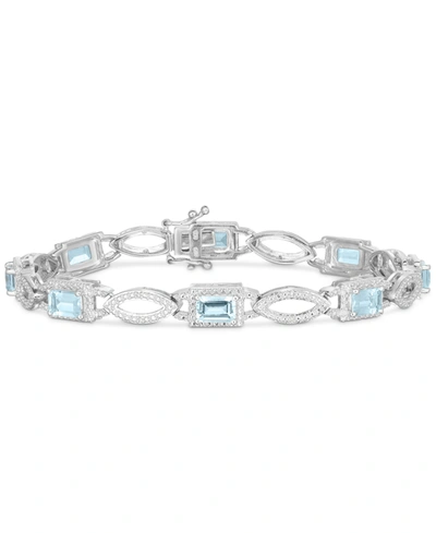 Macy's Aquamarine (3-1/3 Ct. T.w.) & Diamond (1/20 Ct. T.w.) Open Link Bracelet In Sterling Silver