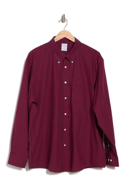 Brooks Brothers Gingham Dobby Print Long Sleeve Shirt In Red